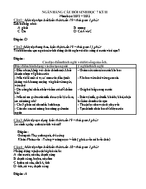 Ngân hàng câu hỏi học kì II Sinh học 7 - Năm học 2012-2013 (Có đáp án)